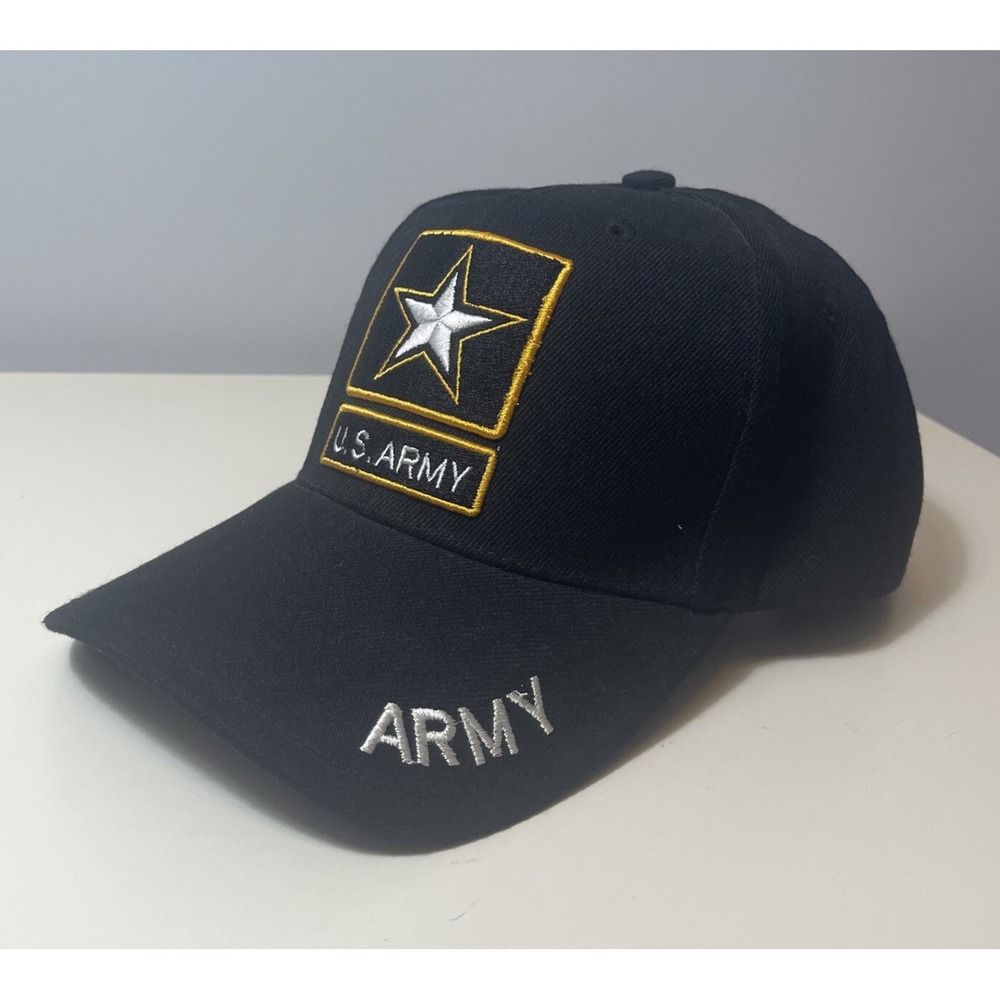 777 Cap US Army Hat Mens OSFA Black Embroidered Military Baseball Star Logo